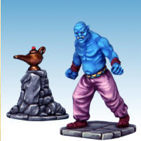 The Genie cannot be hurt by normal weapons and will only take damage from magical weapons or spells. A figure fighting with a non-magical weapon can still win a fight against the Genie, he just won’t cause any damage. 