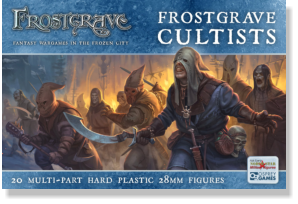 The Frostgrave Cultists box set contains enough parts to make 20 different figures. There are multiple heads, arms, weapons and accoutrements per frame, no two warbands will ever be the same.
