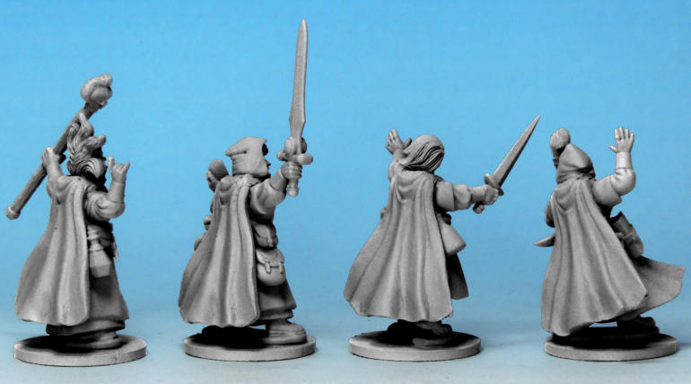 These four wizards are built from the Frostgrave Plastic Wizard II boxed set, with the cloaks from the Nickstarter.