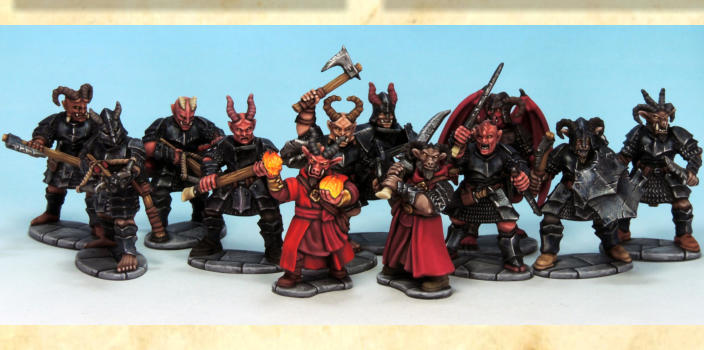 The Frostgrave Demons box set contains enough parts to make 20 different figures. There are multiple heads, arms, weapons and accoutrements per frame, no two warbands need ever be the same.