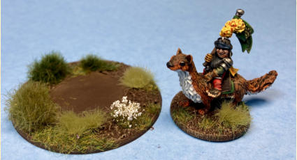 Hairfoot Jouster riding a Giant Weasel mounted on a 30mm and his 60mm jousting base.