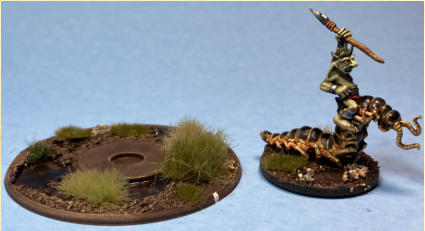 Wartnose Jouster Riding a Centipede mounted on a 30mm base and its 60mm jousting base.