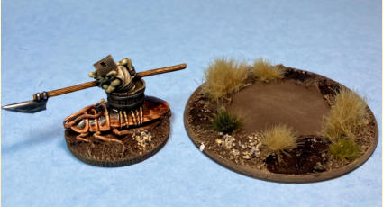 Wartnose Jouster Riding a Roach mounted on a 30mm base and its 60mm jousting base.