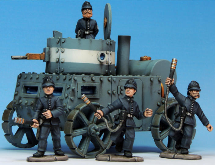 Scotland Yard Constables with their armoured steam car.