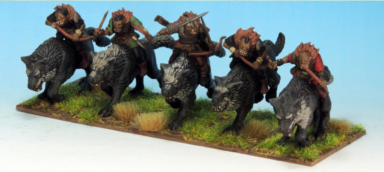 The Warg riders were assembled pretty much straight from the box with a little remedial putty work. There’s three units: five with bow (as Scouts); five with spears and five with scimitars. The leader is identified by having a pillion hanging on.