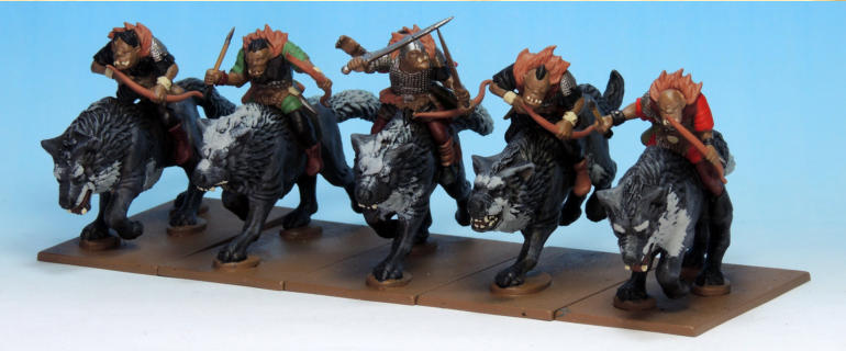 The Warg riders were assembled pretty much straight from the box with a little remedial putty work. There’s three units: five with bow (as Scouts); five with spears and five with scimitars. The leader is identified by having a pillion hanging on.