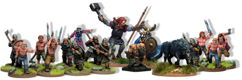 The God and Legends are official Of Gods and Mortals North Star figures. The Mortals are from the Crusader Miniatures range. 