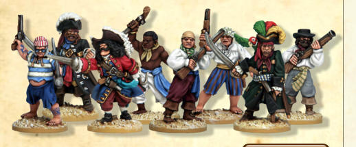 A crew of eight pirates, looking very familiar, led by the notorious Captain Hood. 