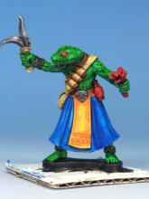 Herbalist. The panel on the front of the kilt is Zealot Yellow, on the back is Fire Giant Orange, the bag and bandoleer are Pallid Bone, the bunch of flowers and bottles in Blood Red. 