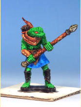 Guide. Spear shaft, bow and all the armour in Hardened Leather with details in Pallid Bone, kilt is Magic Blue, and the eyes are Fire Giant Orange. 