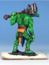 Savage. Zealot Yellow snakeskin loincloth overlaid with Grim Black stripe, Pallid Bone bones, Hardened Leather mace haft, mace head Polished Silver then Gravelord Grey on top. 