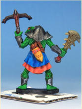 Crackshot. Club in Pallid Bone, armour Polished Silver then Gravelord Grey, kilt Magic Blue and Fire Giant Orange, with a Zealot Yellow panel down the front.