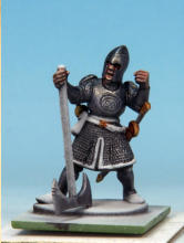The flesh is painted with Crusader Skin. I applied a coat of Crusader Skin to the sword hilts, buckles, and sections of the greaves, muting the Glittering Loot and sharpening the details.