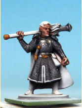 The flesh is painted with Crusader Skin. I applied a coat of Crusader Skin to the sword hilts, buckles, and sections of the greaves, muting the Glittering Loot and sharpening the details.