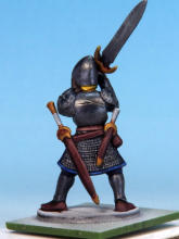 Edge trims, helmet liner, cloak, and wizard's robe are Highlord Blue. Belts, scabbards, pouches, and boots are Dusk Red. Hair is Ancient Honey. Skirt & officer's cloak get two coats of Runic Grey. Plumes & wizard's robes are Holy White.