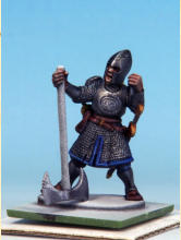 Edge trims, helmet liner, cloak, and wizard's robe are Highlord Blue. Belts, scabbards, pouches, and boots are Dusk Red. Hair is Ancient Honey. Skirt & officer's cloak get two coats of Runic Grey. Plumes & wizard's robes are Holy White.