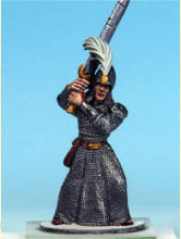 Edge trims, helmet liner, cloak, and wizard's robe are Highlord Blue. Belts, scabbards, pouches, and boots are Dusk Red. Hair is Ancient Honey. Skirt & officer's cloak get two coats of Runic Grey. Plumes & wizard's robes are Holy White.