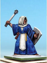 Edge trims, helmet liner, cloak, and wizard's robe are Highlord Blue. Belts, scabbards, pouches, and boots are Dusk Red. Hair is Ancient Honey. Skirt & officer's cloak get two coats of Runic Grey. Plumes & wizard's robes are Holy White.