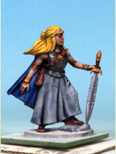 Eyes and teeth in Fanatic: Matt White. Circlet, amulet, horn fittings in Golden Armour. Weapon hafts, sword grips, shield backs in Dark Wood. Horn in Pallid Bone (two coats). Rock in Ashen Stone. Jewel in circlet in Carmine Dragon.