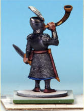 Eyes and teeth in Fanatic: Matt White. Circlet, amulet, horn fittings in Golden Armour. Weapon hafts, sword grips, shield backs in Dark Wood. Horn in Pallid Bone (two coats). Rock in Ashen Stone. Jewel in circlet in Carmine Dragon.
