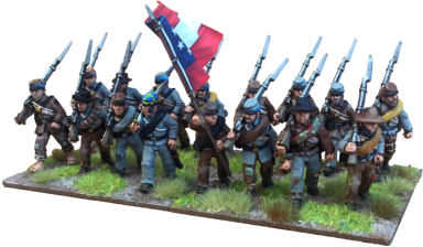 The figures are from the Crusader Miniatures range, using the right shoulder shift infantrymen advancing, choosing the short jacket wearing models. All are 28mm metal figures.