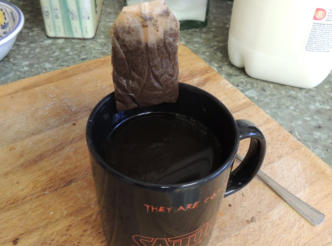 4.Take the teabag out of the mug and put it on a plate.