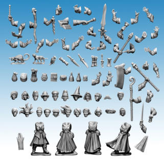  Frostgrave Wizards II. A group shot of all the pieces that make up the Frostgrave Wizards II plastic frame. Please note this isn't the actual frame shot.