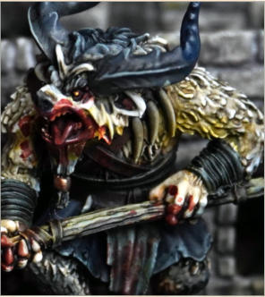 Andrei-Cristian Gheorghe. Borock. A horrific amalgam of gnoll and minotaur Frostgrave. This model presents a real challenge, but its been handled with precision and skill. The execution is spot-on, perfectly capturing the intended style.  